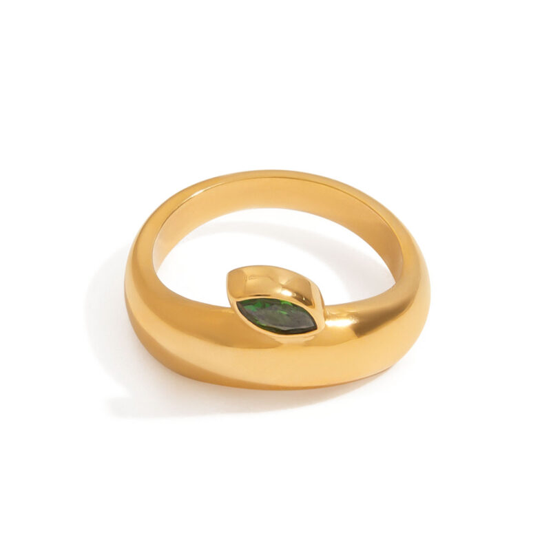 JD Designer Leaf Ring for Women, 18K Gold Stainless Steel with Zircon, Stackable Minimalist Apple Leaf Ring Size 7
