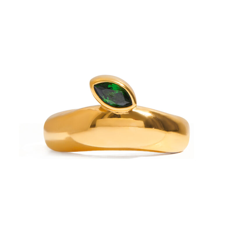 JD Designer Leaf Ring for Women, 18K Gold Stainless Steel with Zircon, Stackable Minimalist Apple Leaf Ring Size 7 - Image 2