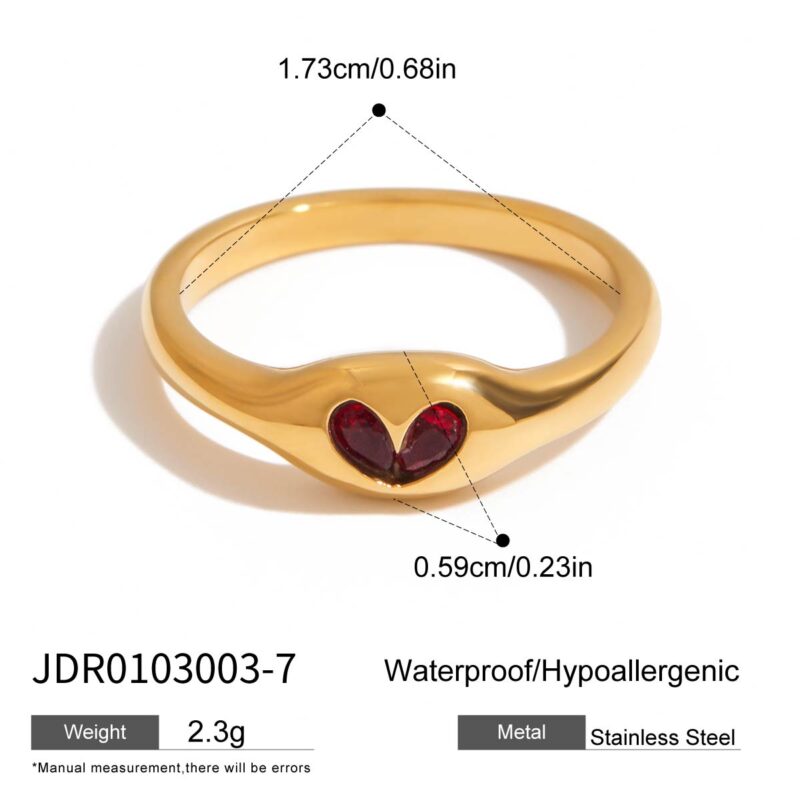 JD Designer Apple Core Ring for Women - 18K Gold Stainless Steel with Zircon Heart, Stackable Minimalist Jewelry Size 7 - Image 3