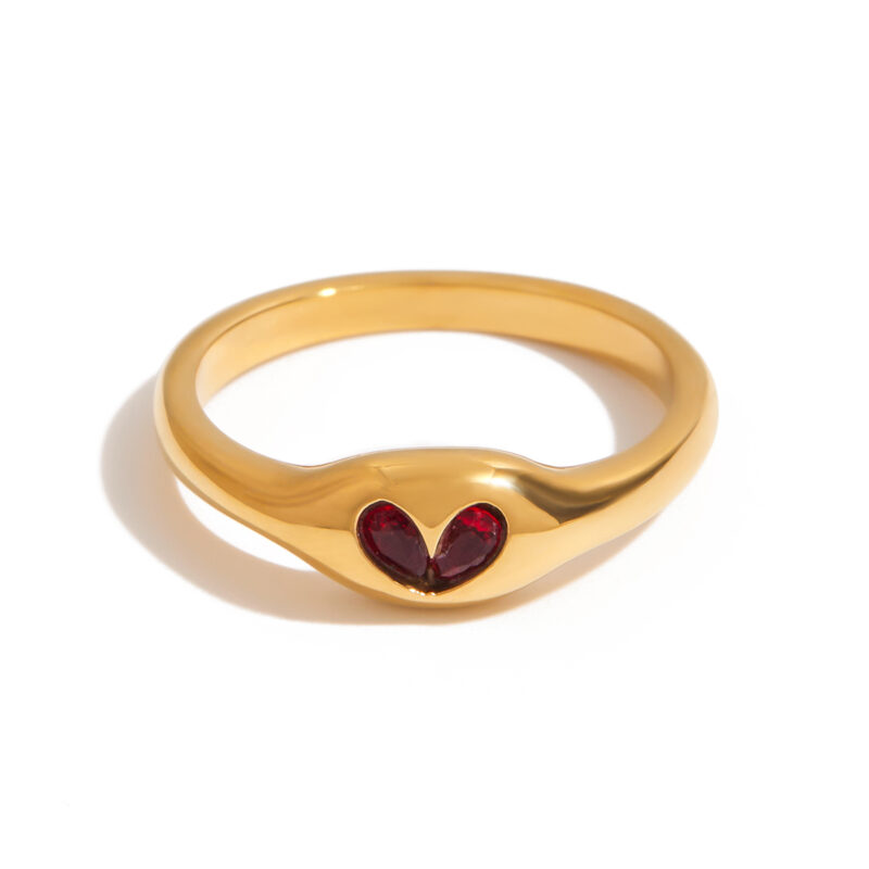 JD Designer Apple Core Ring for Women - 18K Gold Stainless Steel with Zircon Heart, Stackable Minimalist Jewelry Size 7