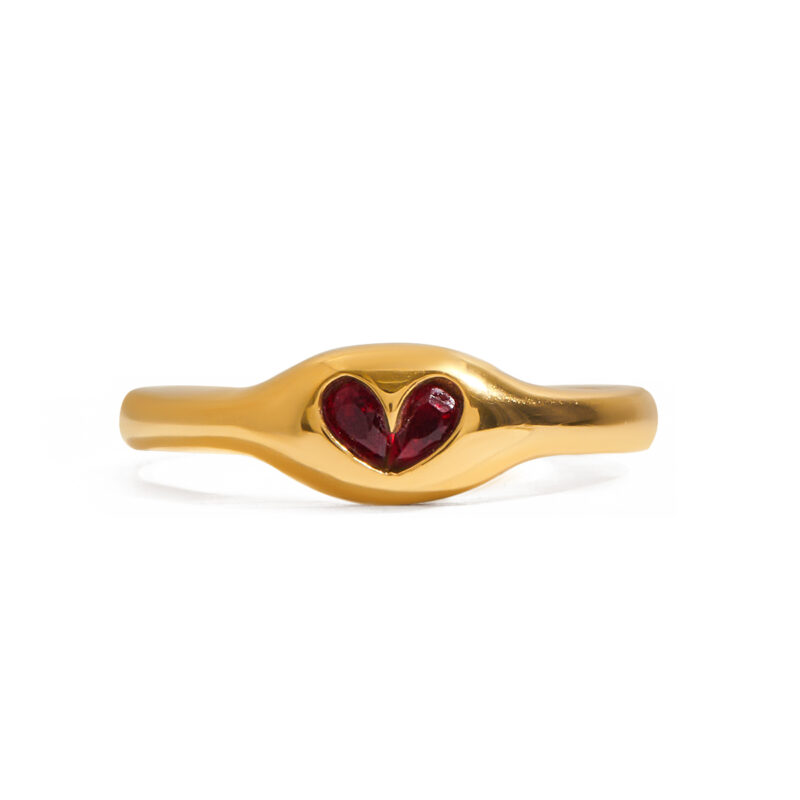 JD Designer Apple Core Ring for Women - 18K Gold Stainless Steel with Zircon Heart, Stackable Minimalist Jewelry Size 7 - Image 2