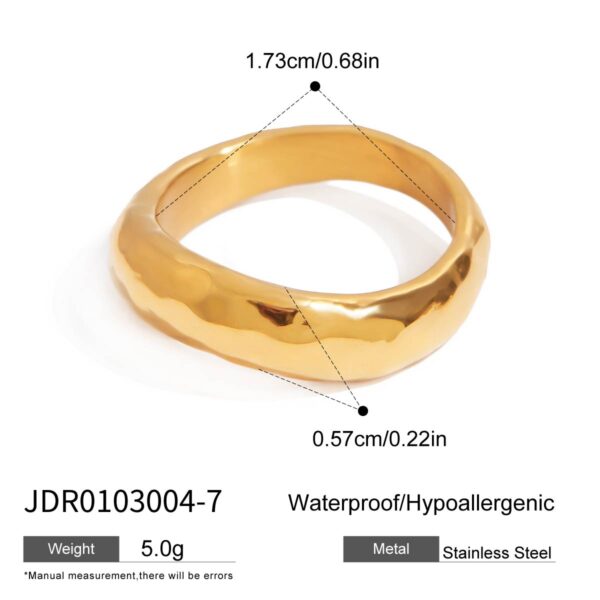 JD Designer Apple Base Ring for Women - 18K Gold Stainless Steel, Hammered Textured Stackable Minimalist Ring Size 7 - Image 3