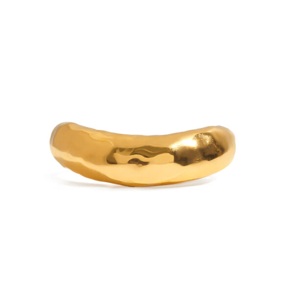 JD Designer Apple Base Ring for Women - 18K Gold Stainless Steel, Hammered Textured Stackable Minimalist Ring Size 7 - Image 2