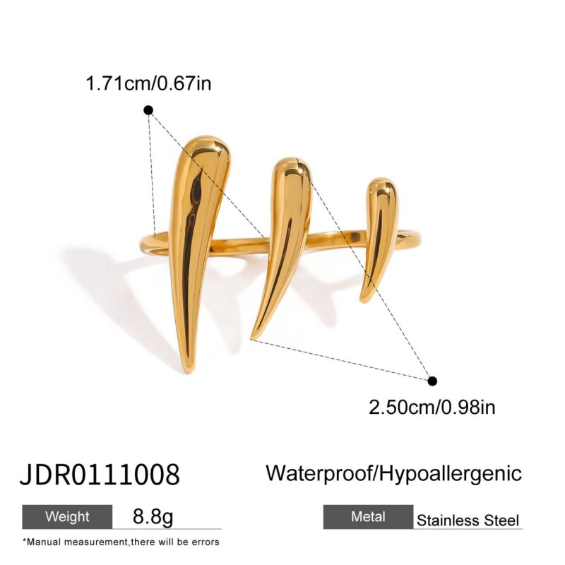 Bold Claw Contemporary Design 18K Gold Stainless Steel Modern Statement Jewelry Open Size Adjustable Ring - Image 4