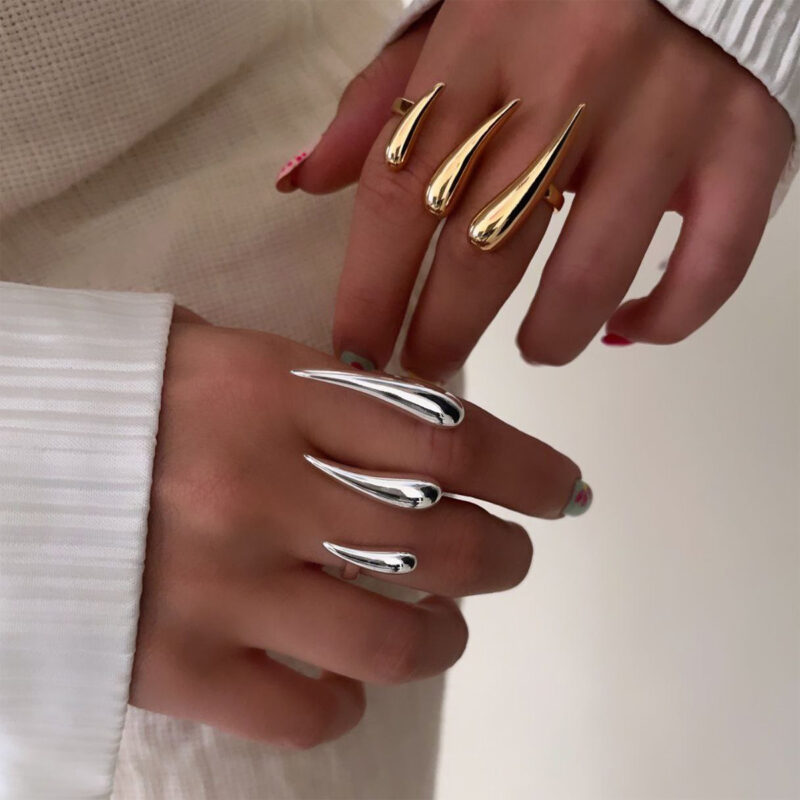 Bold Claw Contemporary Design 18K Gold Stainless Steel Modern Statement Jewelry Open Size Adjustable Ring - Image 2