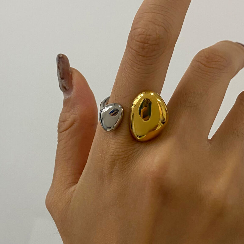Modern Minimalist Irregular Open Ring 18K Gold Stainless Steel Simple Design One Pair Jewelry - Image 2