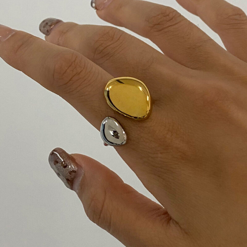 Modern Minimalist Irregular Open Ring 18K Gold Stainless Steel Simple Design One Pair Jewelry - Image 3