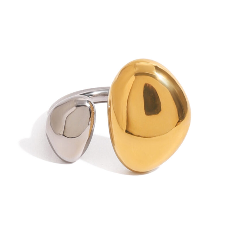Modern Minimalist Irregular Open Ring 18K Gold Stainless Steel Simple Design One Pair Jewelry