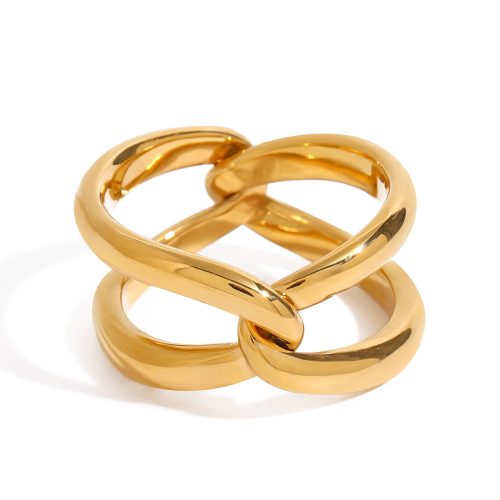 Ladies modern minimalist 18K PVD steel stainless steel simple cross hollow hammer adjustable split ring