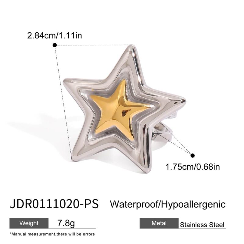 18k gold stainless steel gold and silver color matching smooth star ring - Image 5