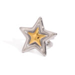 18k gold stainless steel gold and silver color matching smooth star ring