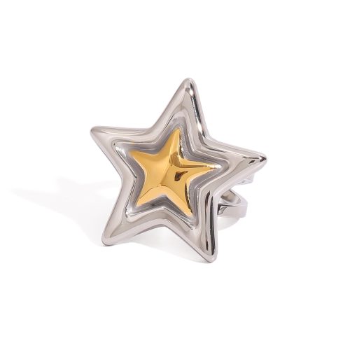 18k gold stainless steel gold and silver color matching smooth  star  ring