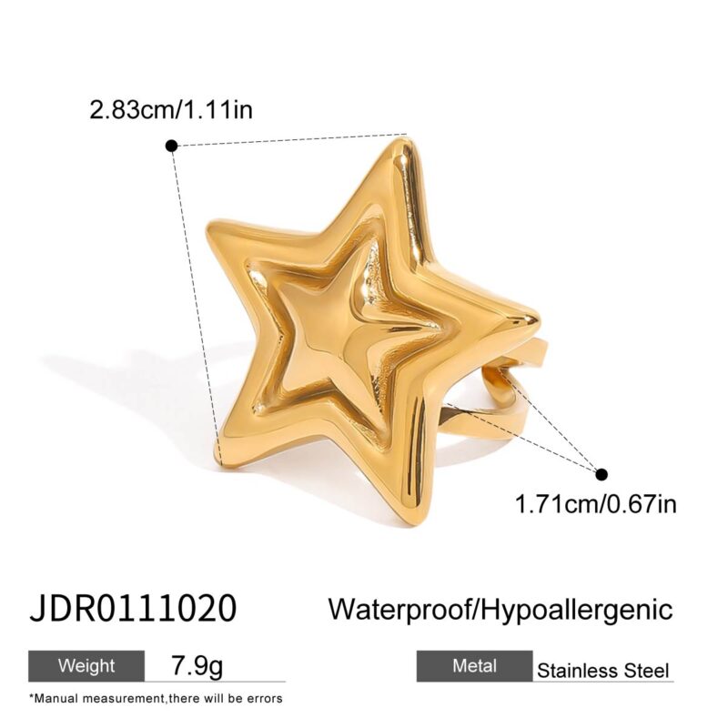 18k PVD gold stainless steel smooth star ring - Image 5