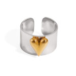 Fashion Jewelry Two Tone Ring Women 18k Gold Plated Stainless Steel Heart Chunky Ring