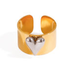 J&D Fashion Jewelry Two Tone Ring Women 18k Gold Plated Stainless Steel Heart Chunky Ring