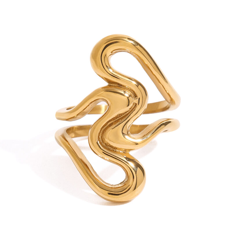 Modern minimalist  18k gold stainless steel irregular line love hollow ring