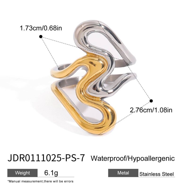 Modern minimalist 18k gold stainless steel irregular line  hollow ring - Image 3