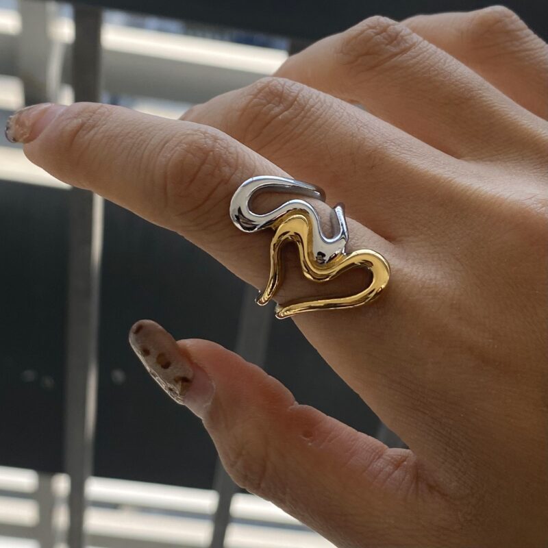 Modern minimalist 18k gold stainless steel irregular line  hollow ring - Image 2