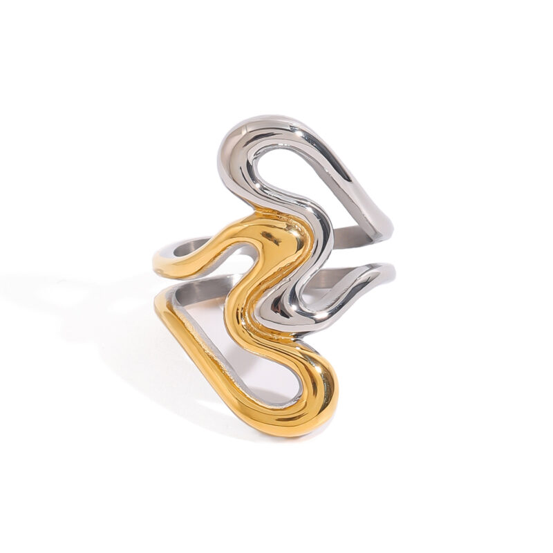 Modern minimalist 18k gold stainless steel irregular line  hollow ring