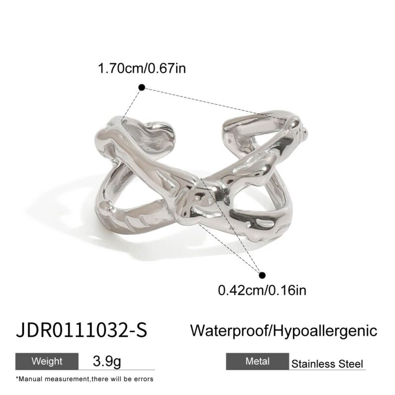 Ladies modern minimalist steel stainless steel simple cross hollow hammer adjustable split ring - Image 2