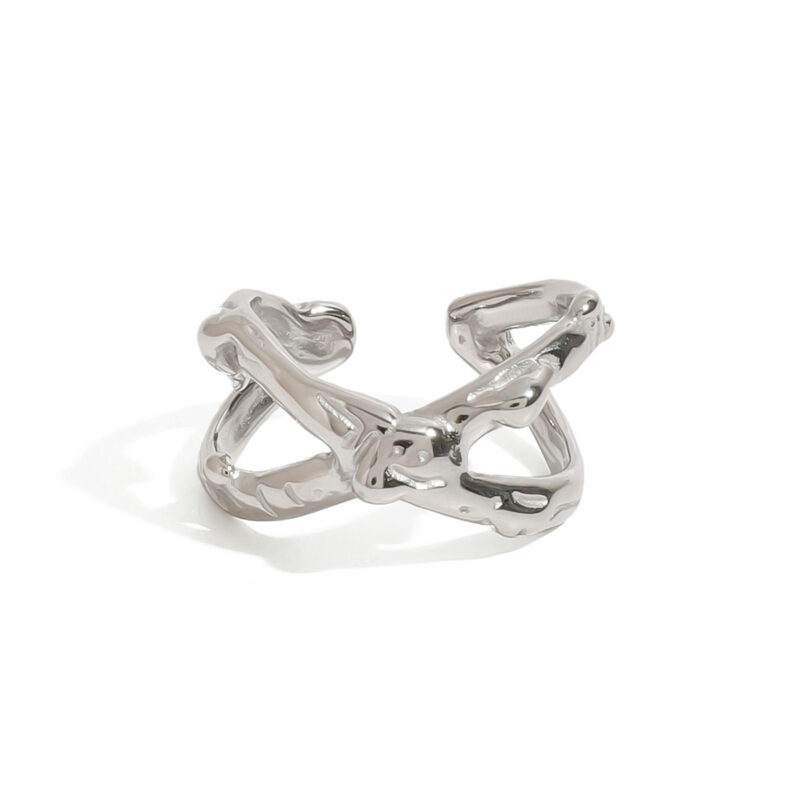 Ladies modern minimalist steel stainless steel simple cross hollow hammer adjustable split ring