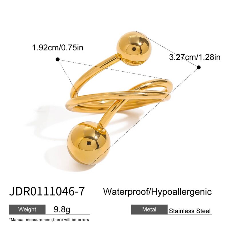 Modern 18K Gold Stainless Steel Personalized Ball Three-Layer Line Winding Rings - Image 7