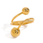Modern 18K Gold Stainless Steel Personalized Ball Three-Layer Line Winding Rings