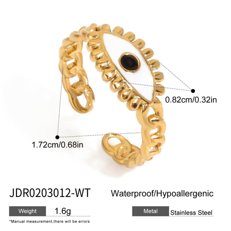J&D European and American Popular Stainless Steel Black and White Oil Drop Devil's Eye Opening Ring Personality Jewelry - Image 6