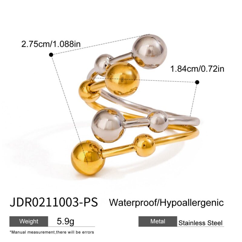 Minimalist Two Tone Exaggerated Personality Multi Layer Irregular Steel Ball Ring 18k Gold Plated Stainless Steel - Image 4