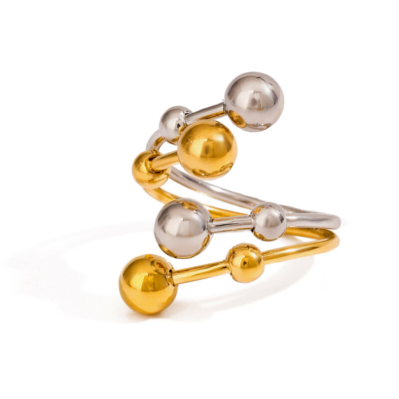 Minimalist Two Tone Exaggerated Personality Multi Layer Irregular Steel Ball Ring 18k Gold Plated Stainless Steel