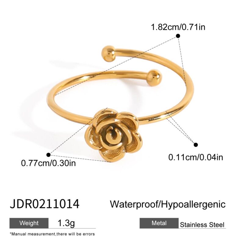 18K Gold Romantic Jewelry Stainless Steel Flower Adjustable Open Ring Sweet - Image 4