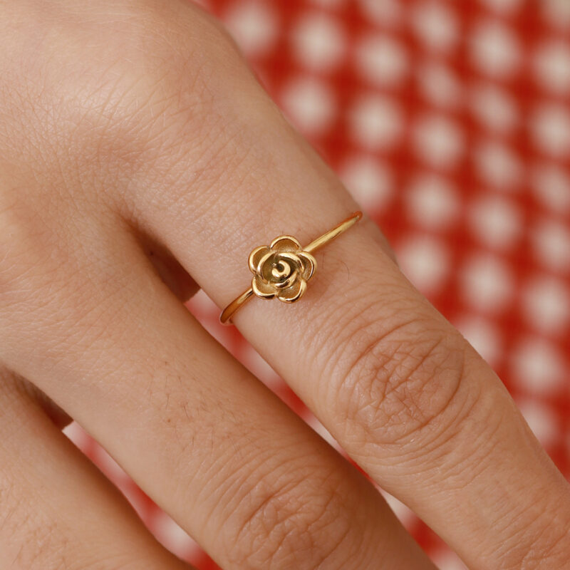 18K Gold Romantic Jewelry Stainless Steel Flower Adjustable Open Ring Sweet - Image 2