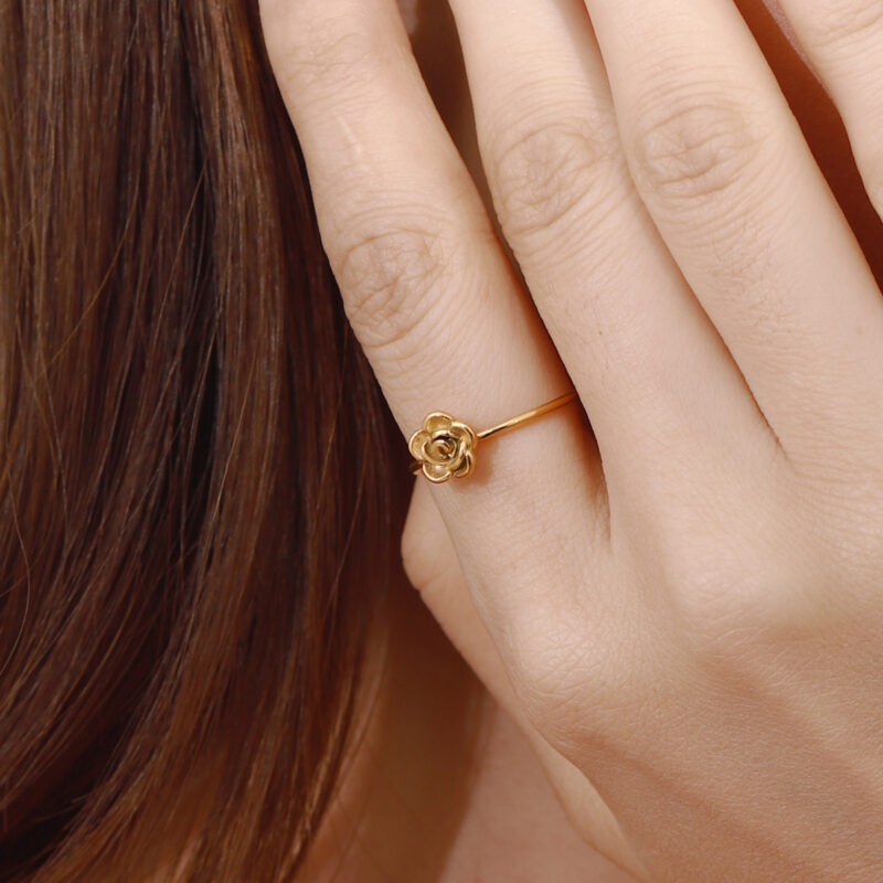 18K Gold Romantic Jewelry Stainless Steel Flower Adjustable Open Ring Sweet - Image 3
