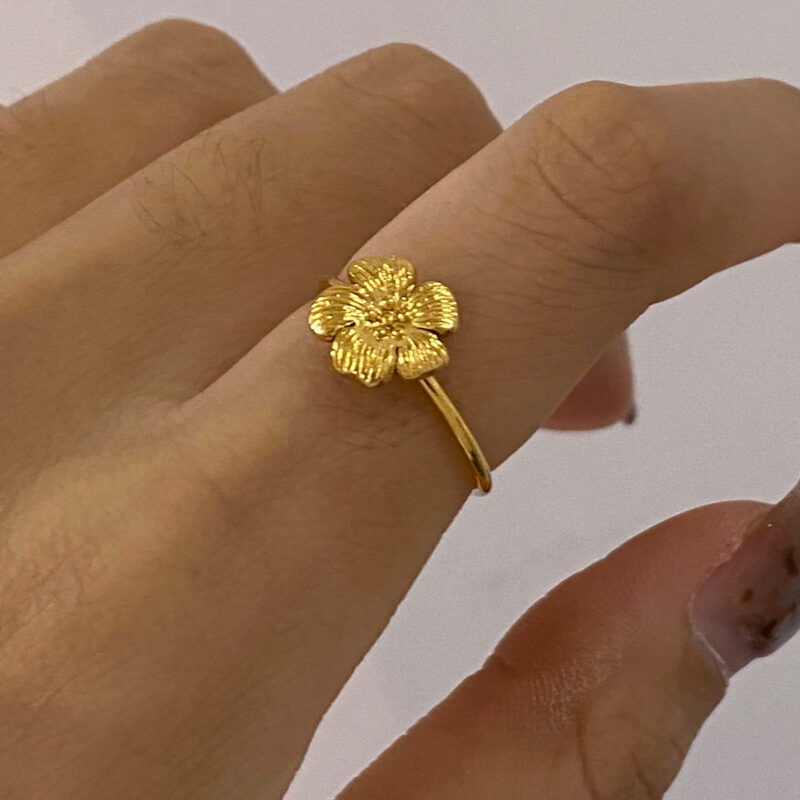18K Gold Stainless Steel Ribbed Shell and Starfish With Round Water Drop Double-Layer Rings Set - Image 4