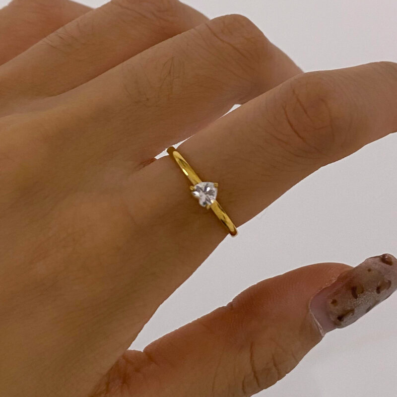 ?18K Gold Stainless Steel White Diamond Elegant Chic Jewelry Heart Shaped Four-Leaf Clover Stackable Rings Set - Image 2
