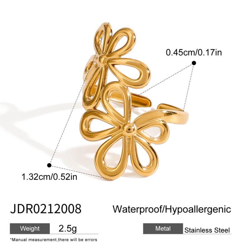 Holiday Style 18K Gold Stainless Steel Five-Petal Flower Hollow Open Ring - Image 4