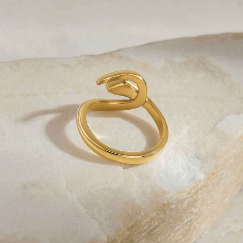 J&D 18K Gold Plate Stainless Steel Rings Modern Classic Shell Double Layer Winding Hollow Ribbed Snake Ring - Image 2