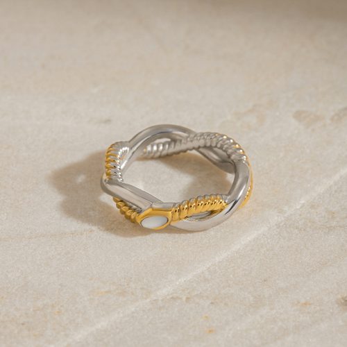 J&D 18K Gold Plate Stainless Steel Rings Modern Classic Shell Double Layer Winding Hollow Ribbed Snake Ring