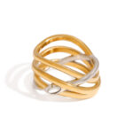 J&D New Trendy Snake Series Hollow Ring Two Tone Jewelry Women Layered Look Ouroboros Ring With Shell
