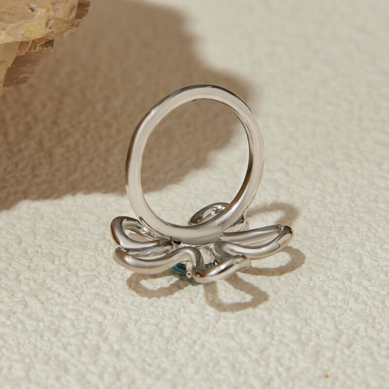 J&D 18K Gold Plate Stainless Steel Rings Trendy Modern Classic Green Blue Zircon Hollow Out Flower Ring - Image 4