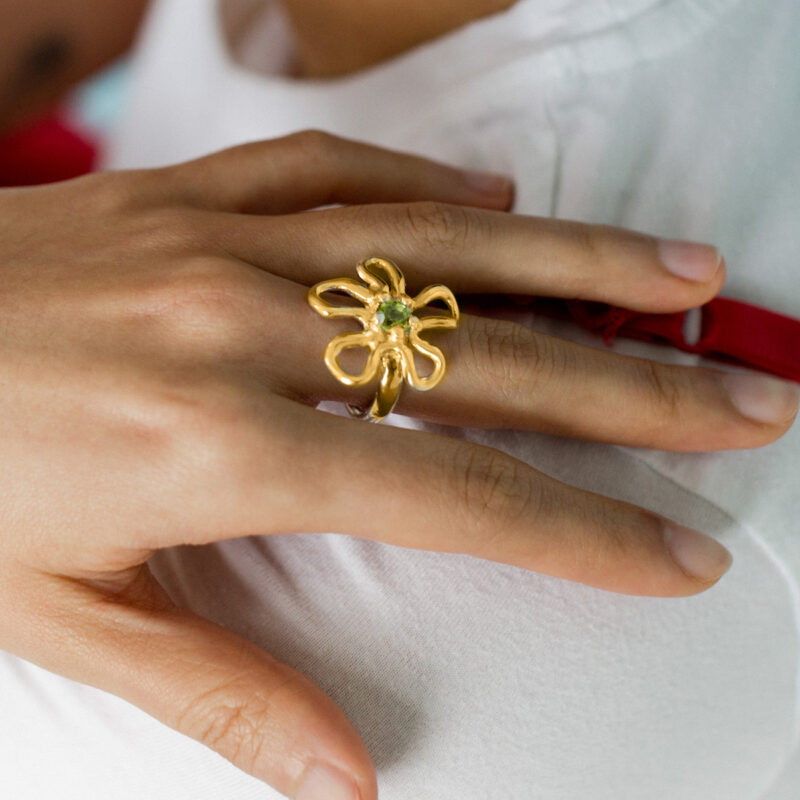 J&D Waterproof 18K Real Gold Plated Stainless Steel Tarnish Free Hollow Flower Zircon Rings - Image 2