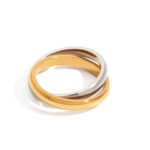 J&D Minimalist Stainless Steel Two Tone Finger Ring Mirror Polished Couple Rings Daily Wearing Fashion Jewelry