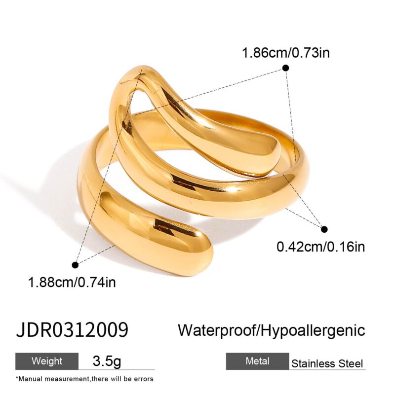 Trendy 18K Gold Stainless Steel Opening Ring Modern Geometric Liner with Irregular Oval Cut Diamond Fashionable Rings - Image 4