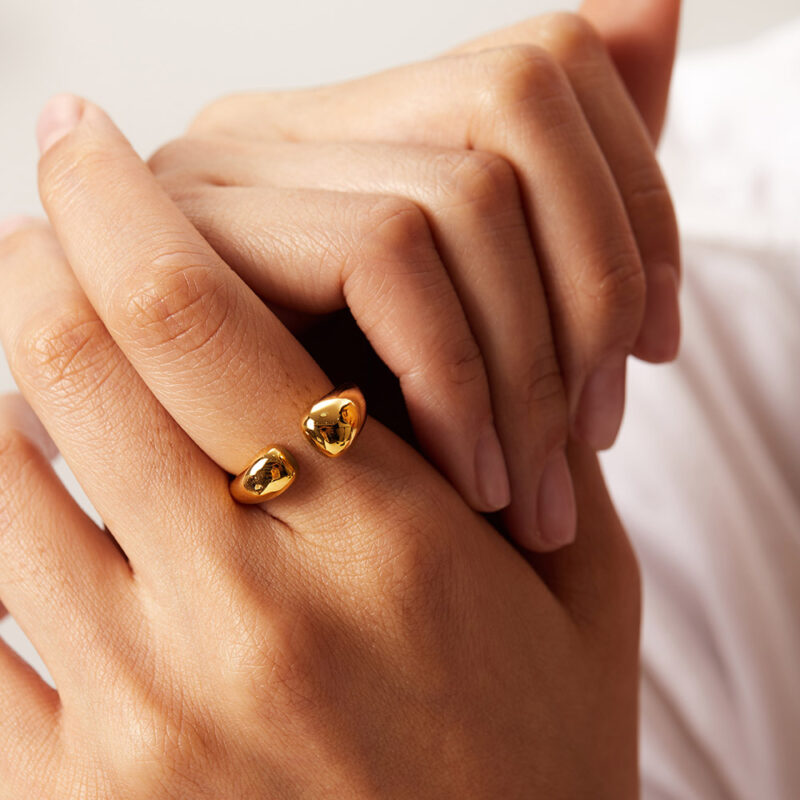 Customization Color 18K Gold Plated Band Finger Ring Fashion Chunky Irregular Hollow Jewelry for Women - Image 2