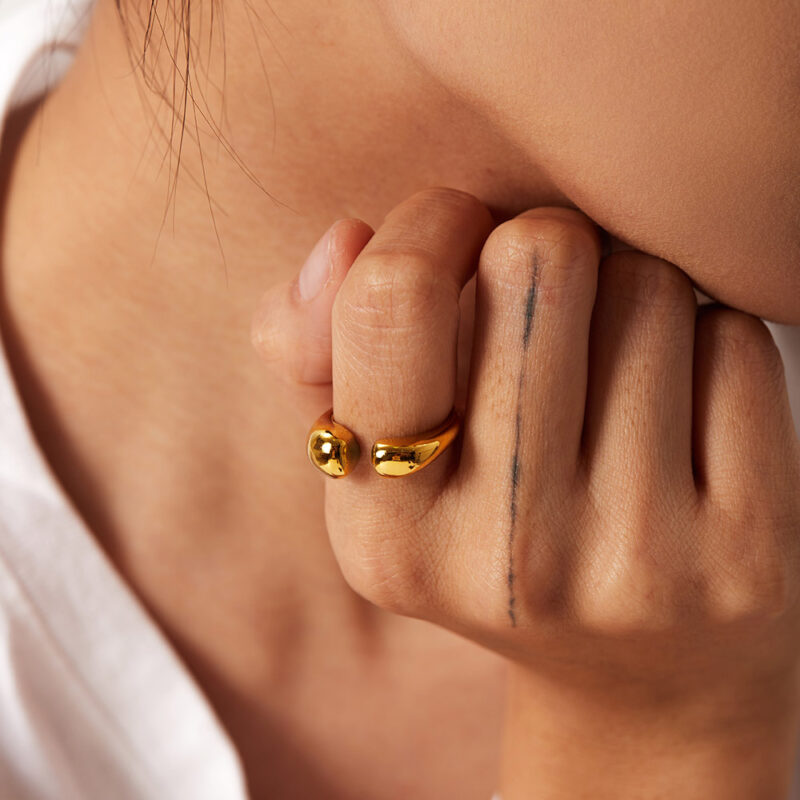 Customization Color 18K Gold Plated Band Finger Ring Fashion Chunky Irregular Hollow Jewelry for Women - Image 3