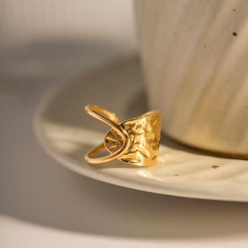 New Trend 18K Gold and Silver Plated Wide Ring Gift Stainless Steel Simple Wavy Open Ring - Image 3
