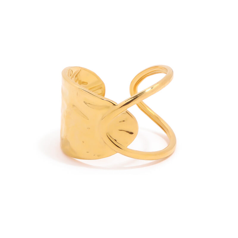New Trend 18K Gold and Silver Plated Wide Ring Gift Stainless Steel Simple Wavy Open Ring
