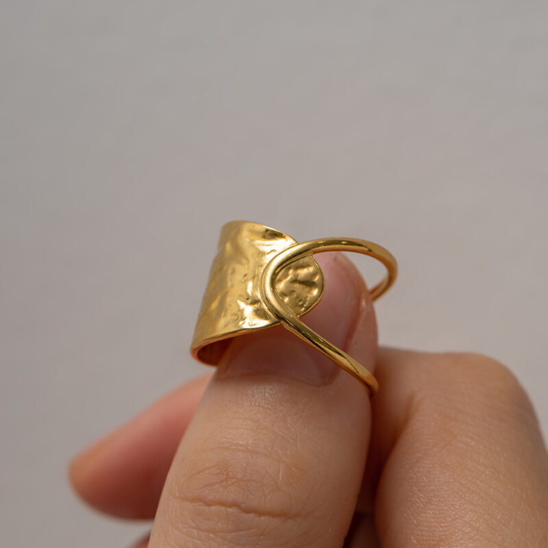New Trend 18K Gold and Silver Plated Wide Ring Gift Stainless Steel Simple Wavy Open Ring - Image 2