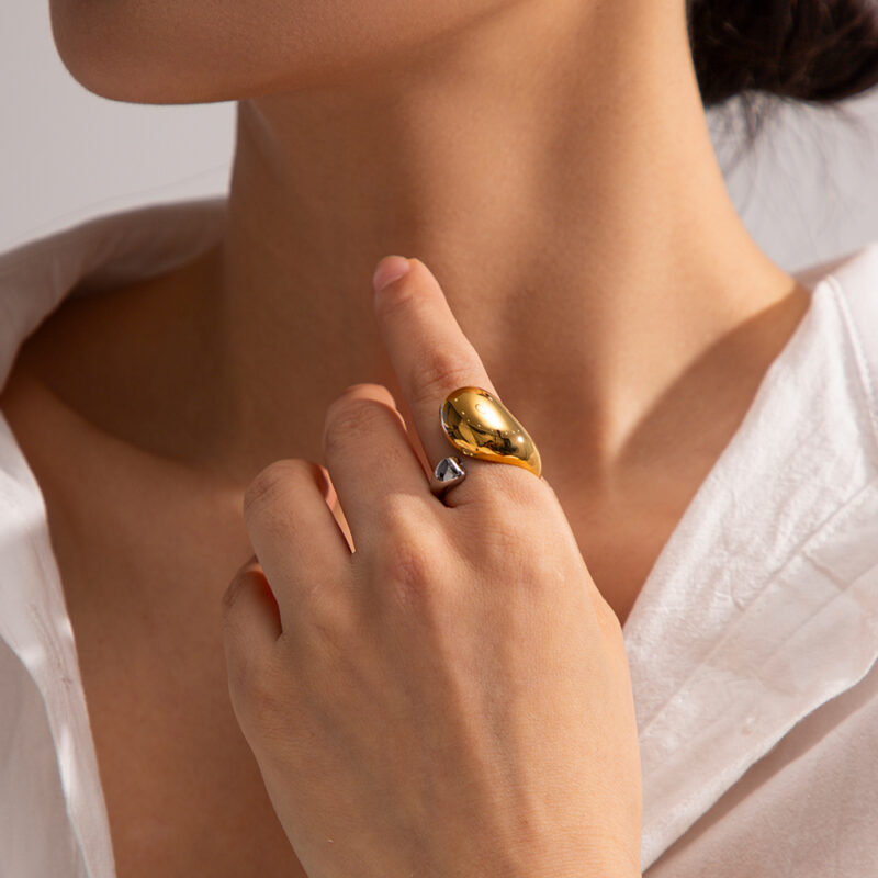 Minimalist Jewelry 18K Gold Plated Rings for Women Stainless Steel Color Matching Chunky Open Rings - Image 2