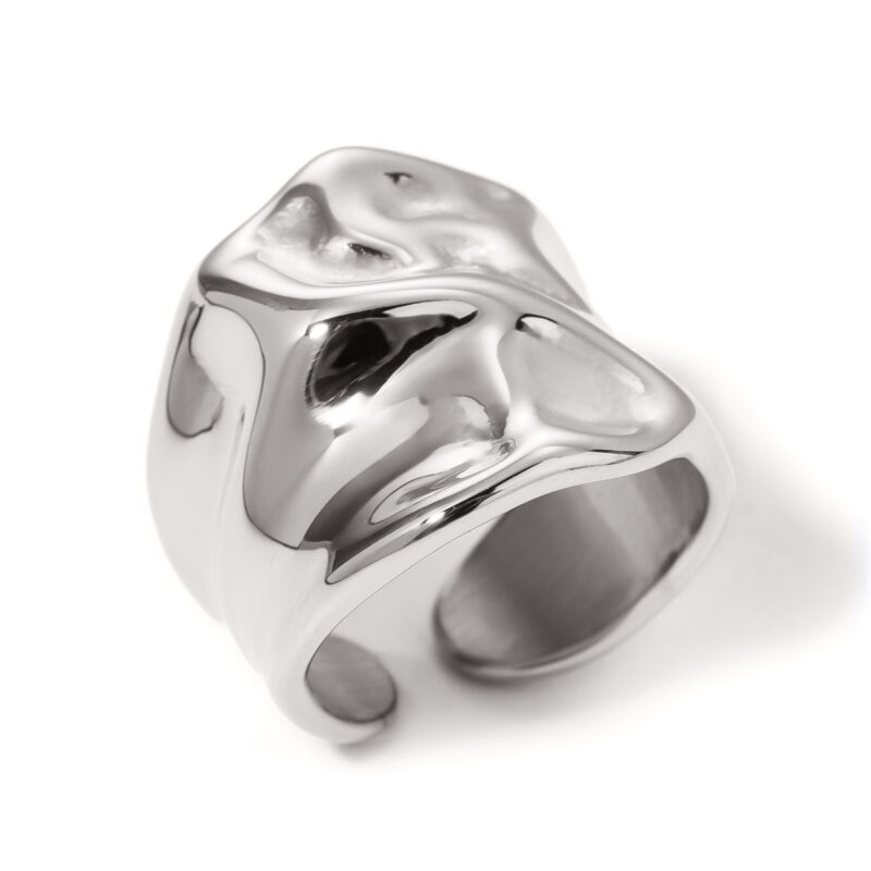 Jewelry Simple 18K PVD Gold Plated High Polish Stainless Steel Statement Chunky Heart Finger Ring